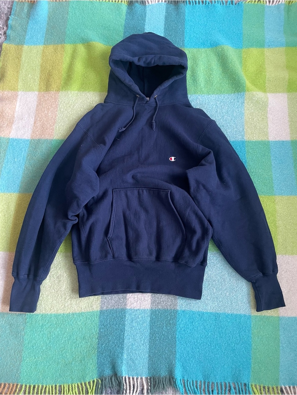 Vintage Champion Reverse Weave 90s Navy Blank Pullover Sweatshirt Hoodie